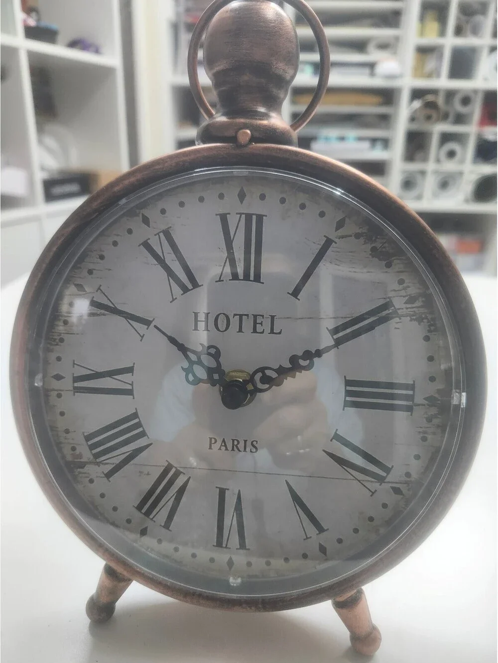 Vintage Style Hotel Paris Table Clock with Roman Numerals